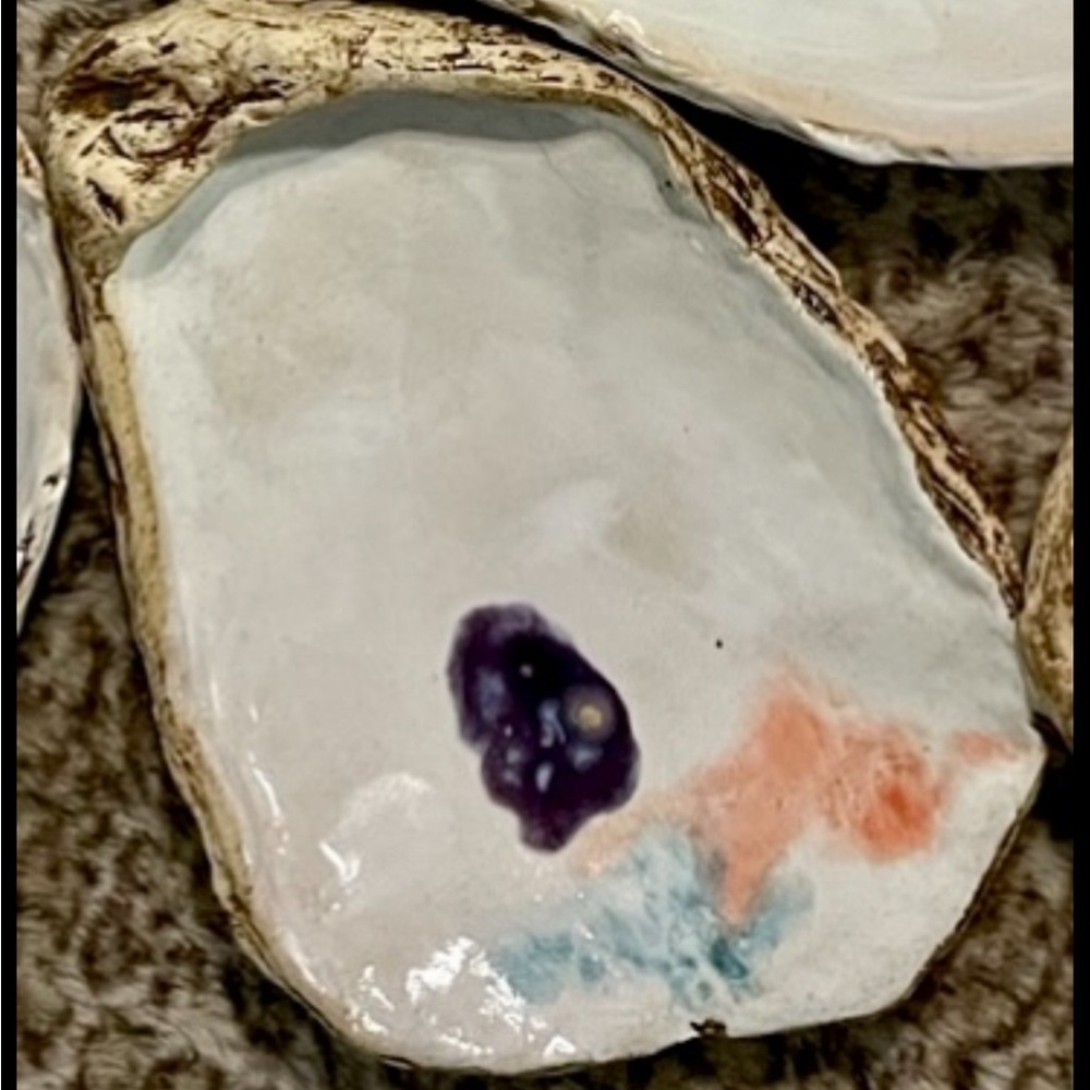 Hand made ceramic Oyster Shell with Abstract Design